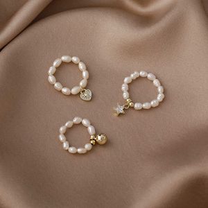 Bandringen NIEUWE Zoetwaterglas kralen elastische ring minimalistische vinger sieraden Ster hart ringen voor vrouwen Partij geometrische sieraden AA230417