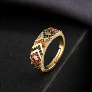 Anillos de banda Color oro nuevo colorido circonita cúbica anillo de boda patrón geométrico de moda anillo abierto para mujeres Femme venta al por mayor R230715