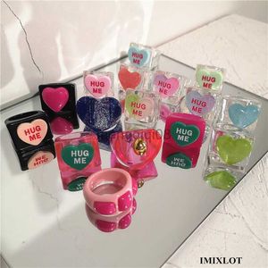 Bandringen Nieuwe hete Koreaanse schattige esthetische hart Love Letters Hars voor vrouwen Egirl Party Harajuku Y2K Emo sieraden Geschenken Accessoires Y23