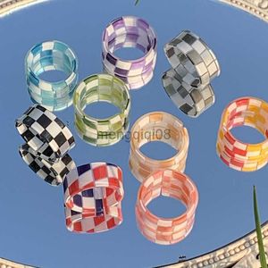 Bandringen Nieuwe Ins Creative Cute Stitching Plaid Open Ring Ring Simple Geroolde geometrisch voor vrouwen Girls Fashion Jewelry Gift Y23