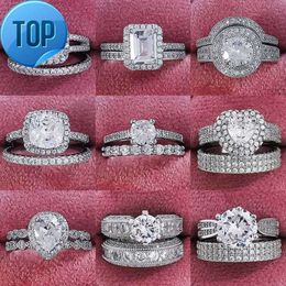 Bands Rings New Luxury 925 Silver Silver Big Wedding Set pour les femmes Bridal Engagement Finger Party Gift Designer Bijoux J230517