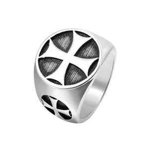 Band Rings Nouveau mâle fer chevaliers templier croix couleur argent bande 316L en acier inoxydable anneau Vintage Mason bijoux anneaux pour hommes 240125