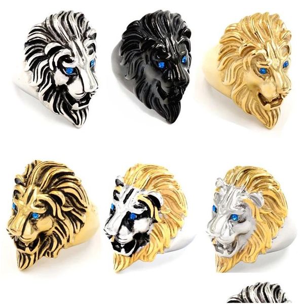 Bands anneaux nouveaux hommes gothiques bleu or noir de haute qualité 14 punk lion pour hommes lions animaux bijoux drop livraison anneau dhuvv