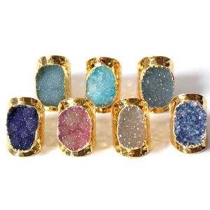 Anneaux de bande Nouveaux couleurs mixtes Crystal Bulle à col large cluster cristal Cluster Gold Big Ring Natural Crystal Bud Ring Boutique Jewelryl240105