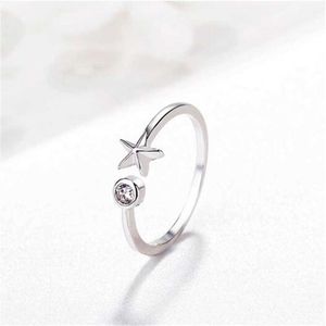 Bandringen nieuwe persoonlijkheid eenvoudige zeester verzilverd niet allergische populaire ster Crystal Women Opening Rings R199 AA230306