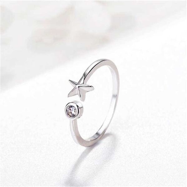 Anillos de banda Nueva Personalidad Simple Estrella de Mar Plateado No Alérgico Popular Estrella Cristal Mujeres Anillos de Apertura R199 AA230306