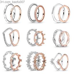 Band Ringen Nieuwe Populaire 925 Sterling Verzilverde Ringen Sprankelende Boog Knoop Stapelbare Ringen Kubieke Zirconia Vrouwen Mannen Geschenken Pandora Sieraden Specials Z230629