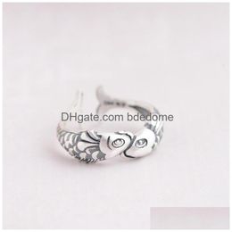 Bandringen Nieuwe retro 925 Sterling Sier Jewelry Thai Fashion Small Goldfish Vissen Vis Kiss Dier Elegante Opening SR273 469 DROP DEL DHBUQ