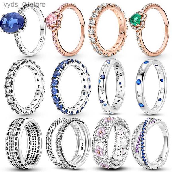 Band Rings Nouveaux anneaux pour femmes % 925 argent Sterling étoile lune coloré Zircon anneaux Fine mariage fiançailles Birtay bijoux cadeaux L240305