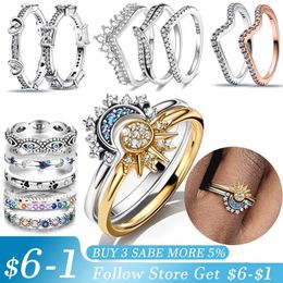 Band Rings Nouveau argent 925 anneau empilable infini coeur marguerite fleur pour les femmes Original argent 925 anneaux marque bijoux cadeau 240125