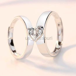 Band Ringen Nieuw Verzilverd Paar Ring Voor Lovers Forever Endless Love Hart Zirkoon Ring Verstelbare Open Ring Bruiloft Verloving Sieraden J230531