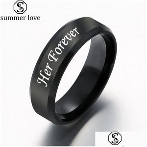 Band Rings New Trendy 6Mm Stainless Steel His Always Her Couple Ring Simple Engagement Lovers Valentines Present Drop Delive Dhmft