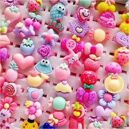 Anneaux de bande Date 200pcs / lot enfants dessin animé charme doigt bijoux givré forme de coeur animaux fleur bébé fille tangible S Kid Drop D DDHG9O