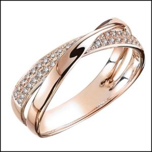 Bandringen nieuwste frisse tweekleurige X -vorm Cross Ring For Women Wedding Trendy sieraden oogverblindende cz steen grote moderne ringen an lulubaby dhpyi