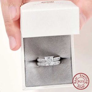 Bandringen Newshe 2 Classic Womens Wedding Ring Set 7 * 7mm Princess Cut AAAA Zirkon 925 Sterlsilver Engagement Rjewelry J240508