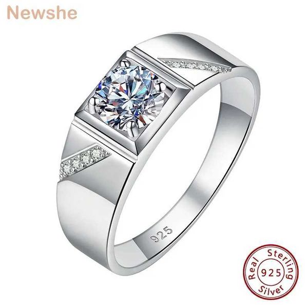 Anillos de banda Newshe Moissanite Anillos para hombres 925 SterlSilver Solitaire Round 1.0 Ct Promise WeddBand Joyería de lujo J240118