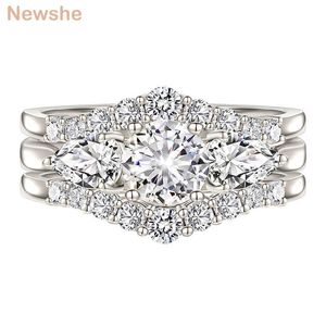 Bandringen Newshe dames 3 bruiloft verlovingsringen 925 Sterling zilveren prachtige sieraden met ronde gesneden steentjes aaaaa cz pears z0327