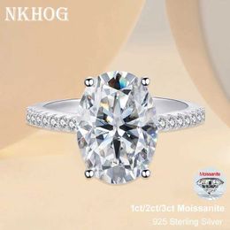 Anneaux de bande NKHOG 1CT 2CT 3CT OVAL MOVAL MOLYBDENUM SILICONE RING WEMENS 925 STERLING S COLOR VVS à travers la bague de mariage de test de diamant Pas d'anneau de décapitation GRA J240410