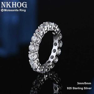 Anneaux de bande NKHOG REAL 5 mm Ring Mosonite Womens S925 Sterling Silver plaqué PT950 RING PARTIE ETERNAL MARIAGE EXQUISITE JEMIELS J240410