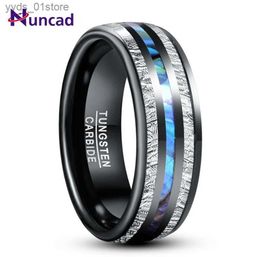 Anneaux de bande NUNCAD 8mm électrique noir incrusté météorite ormeau coquille dôme tungstène Caide anneau hommes mode bijoux de mariage meilleur cadeau L240305