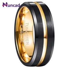 Anillos de banda NunCAD 8 mm Anillo de carburo de tungsteno galvanizado Superficie esmerilada dorada negra para hombres y mujeres Joyería de boda T182R 231218