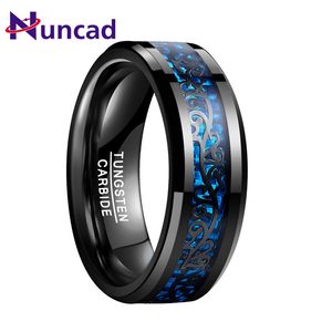 NUNCAD 8mm Bandes De Mariage Bague De Fiançailles Placage Noir Carbure De Tungstène Anneau Incrusté Vigne Motif Bleu Fibre De Carbone Hommes Bijoux 230410