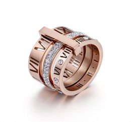 Bands Anneaux de Titanium Steel Zircon 18K Gold Ring Personality Multiring Roman Alphabet Fashion Bijoux pour les femmes Gift 4646715