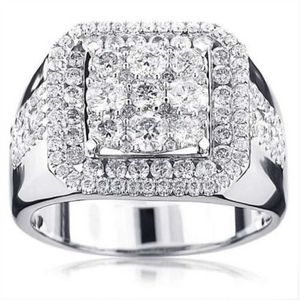 Bands Anneaux de Style Commercial Silver carré Crystal Mens Ring Fashion Fashion Party Engagement Ring Jewery J240527