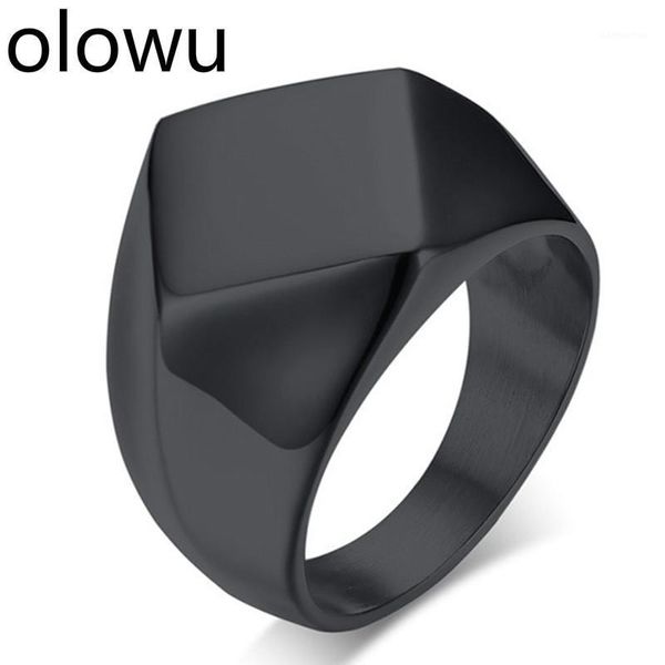 Bande Anneaux Olowu Mariage Pour Hommes Vintage En Acier Inoxydable Carré Géométrique Or Noir Couleur Hommes Fête 12mm