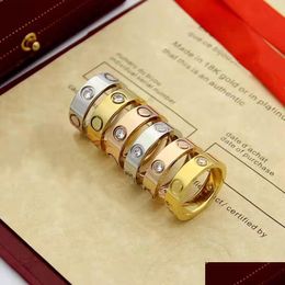 Bands Anneaux Original Design de marque 6 mm d'épaisseur Love Ring 18k Gold Sier Rose Rose en acier inoxydable LOGO LOGO PENDE FEMMES FEMMES Men Lovers Bijoux Otjvx