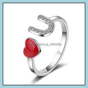 Bagues de bande Personnalité originale Mode Rouge Amour Doux et frais Ouvert Index Bague Femme Bijoux Nouveau Dames Coeur Adju Yydhhome Dhnur