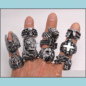 Anillos de banda de gran tamaño gótico Skl tallado Biker Estilos mixtos Lotes Hombres Antisier Retro Nueva joyería R0079 Drop Delivery Dhhkt