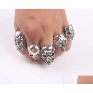 Bandringe Übergröße Gothic SKL Geschnitzt Biker Gemischte Stile Viele 50 Stück Men039S Antisier Ringe Retro Neue Schmuck1812032 Schmuck Ring Dhlnq