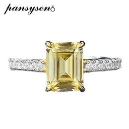 Bandringen pansysen 100% 925 Sterling Silver 1.5CT Emerald Cut Lemon edelsteenring voor vrouwen 18k wit goud vergulde cocktailparty sieraden J240410