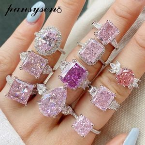 Bandringen PANSYSEN 100 925 sterling zilver hoge koolstof diamant roze saffier edelsteen verlovingsring bruiloft voor vrouwen fijne sieraden 231212