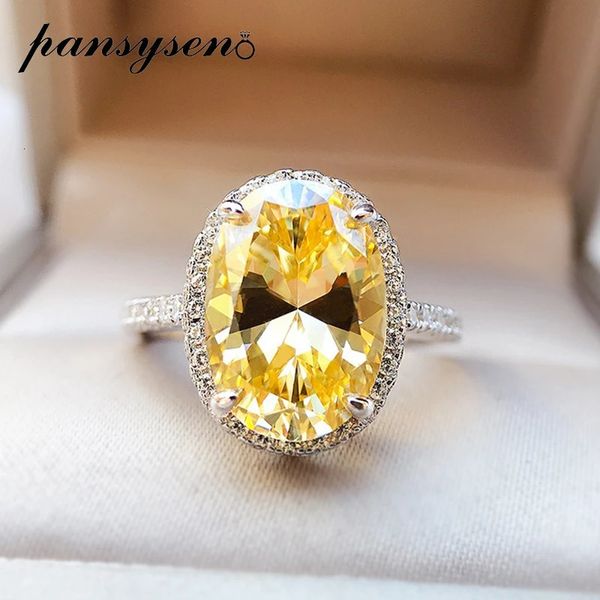 Anneaux de bande Pansysen 100 925 Sterling Silver Oval Cut Citrine Simulé Diamants Bague Femmes De Mariage Fine Bijoux En Gros 231212