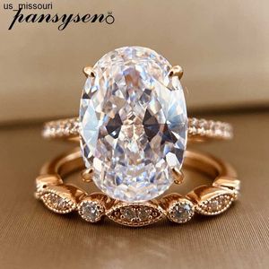 Anillos de banda PANSYSEN 9ct Corte radiante 913MM laboratorio Moissanite Conjuntos de anillos de diamantes para mujeres Sólido 925 Plata de ley 18K Anillos de color oro rosa J230522