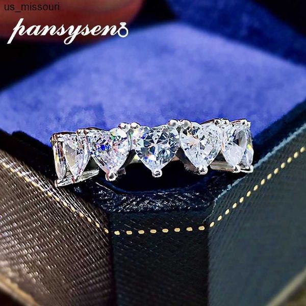 Anneaux de bande PANSYSEN Classique Coeur Coupe Solide En Argent Sterling 925 Créé Moissanite Diamant Bandes De Mariage Bagues De Fiançailles pour Femmes Bijoux J230522