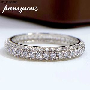 Bandrings pansysen Nieuwe klassiek 100 925 Sterling Silver Full Circle High Carbon Diamond Finger Rings For Women Wedding Party Fine Jewelry J230522