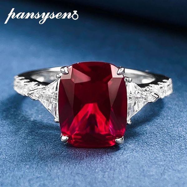 Bandringen PANSYSEN Vintage massief 925 sterling zilveren sieraden 8X10mm Ruby Edelsteen Ring Bruiloft Verloving Romantisch Cadeau Groothandel 231212