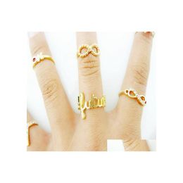 Anillos de banda Pcs / 1Set Sets Punk Crystal Mid Finger Tip Stacking Wedding Set Drop Delivery Jewelry Dhi3X