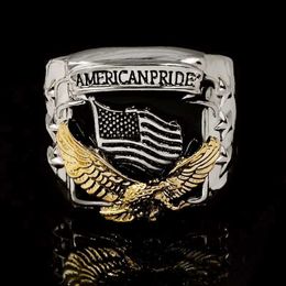 Bands Rings Personnalité créative American Pride Two Tone Gold Beer Bire pour hommes Biker Rock Rock Ring Ring Anniversary Gift H240425