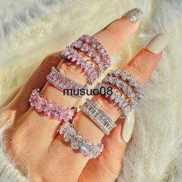 Band Ringen Roze en Wit Volledige Bereik van Mode Zirconia Ring Grote Paard Oog Glanzende CZ Crystal Luxe Vrouwen Sieraden Gift Anniversary Gift J230602