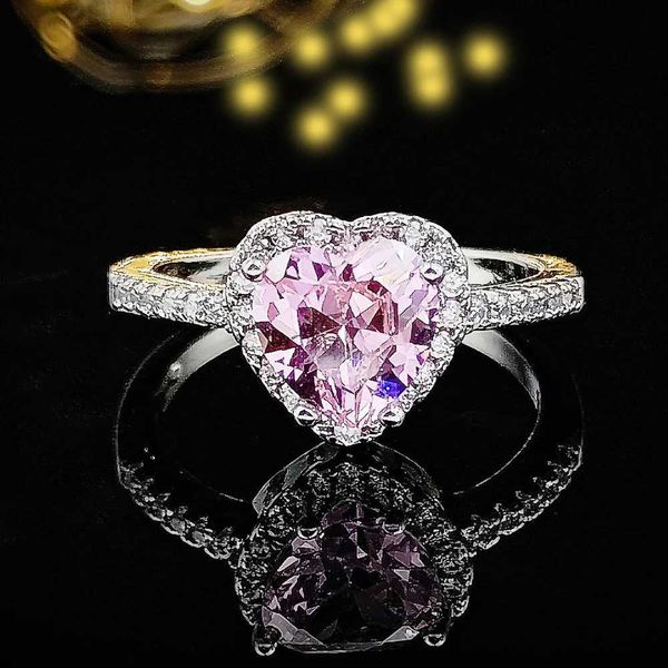 Anillos de banda Anillo lindo de plata rosa Anel CZ corona joyería para mujer anillo de compromiso de boda puro R1707 rosa J240326