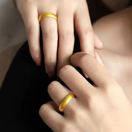 Anillos de banda chapados en oro 100% real 24k 999 anillo mate liso de alta calidad para hombres y mujeres color cerrado regalo Qixi lavable rápido oro puro de 18 quilates J 231218