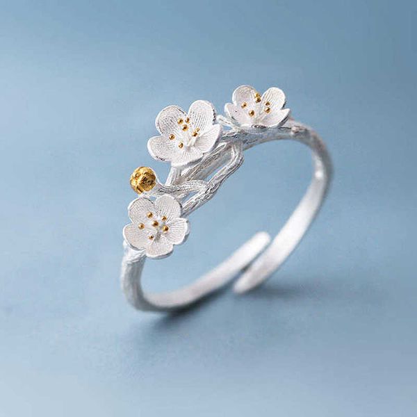 Bande Anneaux Fleur De Prunier Anneau Réglable Pour Les Femmes Branches D'oiseaux Mignons Croix Ouverture Bague Personnalité Fête D'anniversaire De Mariage Bijoux AA230426