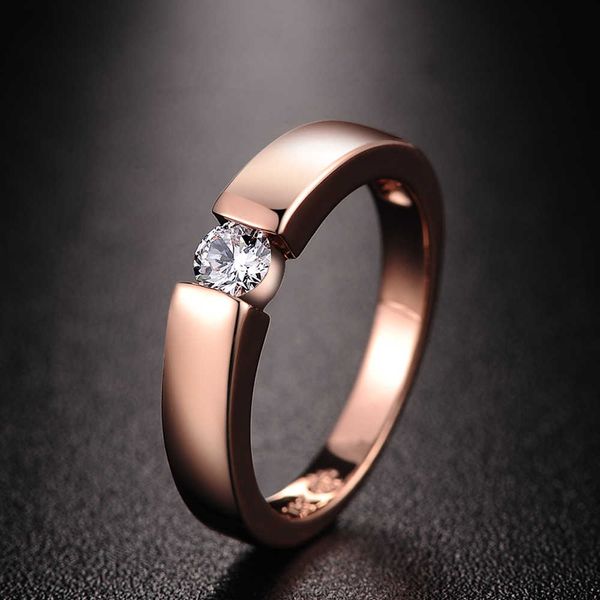 Anillos de banda Princesa Corte Piedra Compromiso Anillos de boda para mujeres Color oro rosa Anillo de promesa para parejas Joyería de moda Todos los tamaños DFR400 Z0327