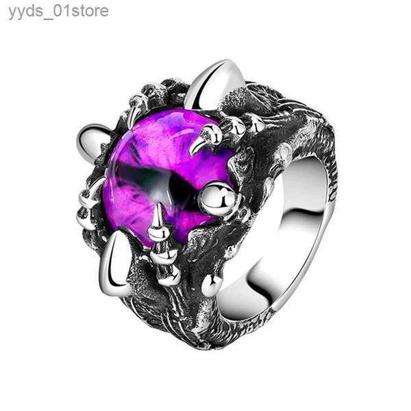 Anneaux PSJ mode Vintage mâle bijoux diable oeil conception antique argent couleur violet pierre titane acier inoxydable anneaux pour hommes L240305