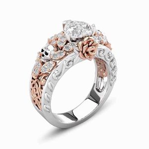 Bandrings punk coole meisje rozen hartvormige kristallen ring creatieve hiphop dames schedels ring ring sieraden mode nachtclub accessoires g230327