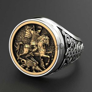 Bagues de bande Punk Cool Bague pour hommes Double couleur or métal Rome soldat cheval dragon anneaux bijoux de mode bague homme x0625